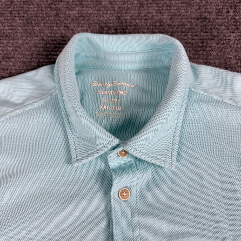 Tommy Bahama Mens XXL IslandZone Supima Cotton Pique Button Down Shirt Aqua Blue - Picture 6 of 10
